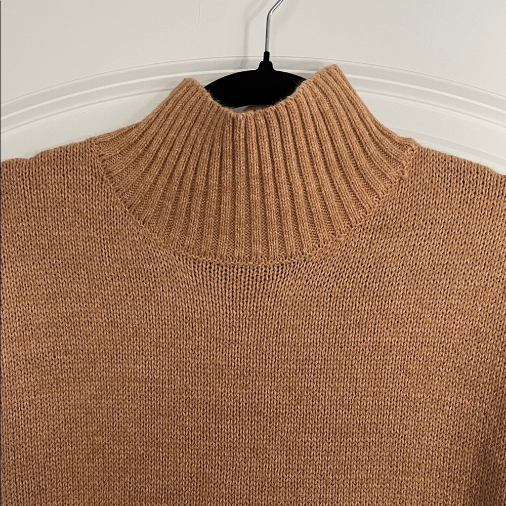 Zenana Sweater Dress Size Large Camel Mock Neck Oversized Cozy Knit Fall Winter - Picture 3 of 8